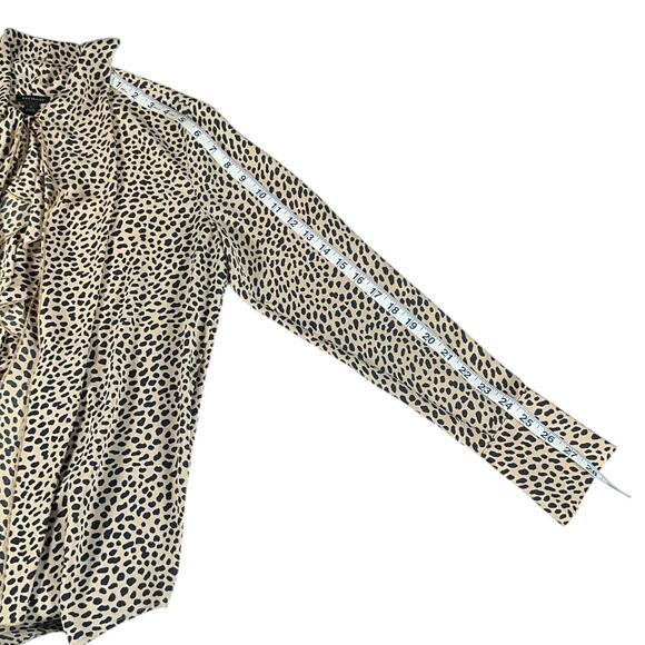 Ann Taylor Animal Print Ruffle Neck Blouse Size Small Long Sleeve Chic Workwear - Picture 6 of 12